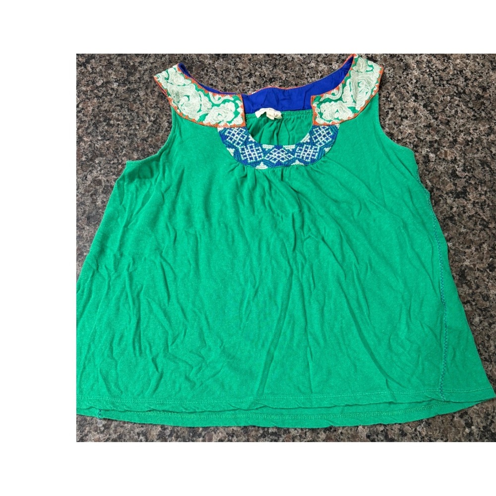 Meadow Rue Anthropologie Green Linen Cotton Embroidered Tank Top Womens Large